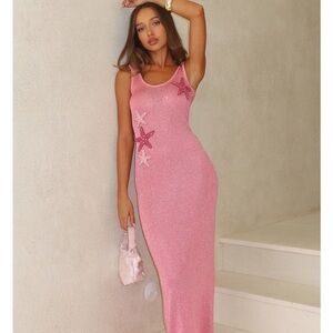 White Fox Boutique Pink Maxi Dress with Starfish Accents